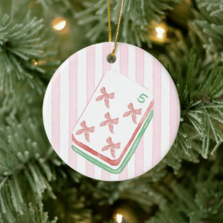 Mahj-y Christmas Five Bow Mahjong Tile Ceramic Ornament