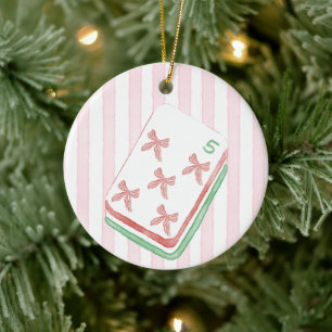 Mahj-y Christmas Personalised Bow Mahjong Ceramic Ornament