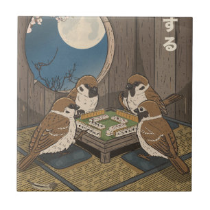 Mahjong birds playing Game  Ceramic Tile
