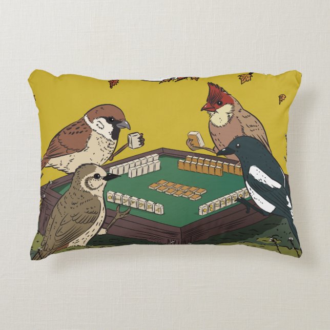 Mahjong birds playing Game  Decorative Cushion (Front)