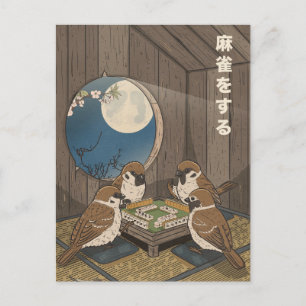 Mahjong birds playing Game Holiday Postcard
