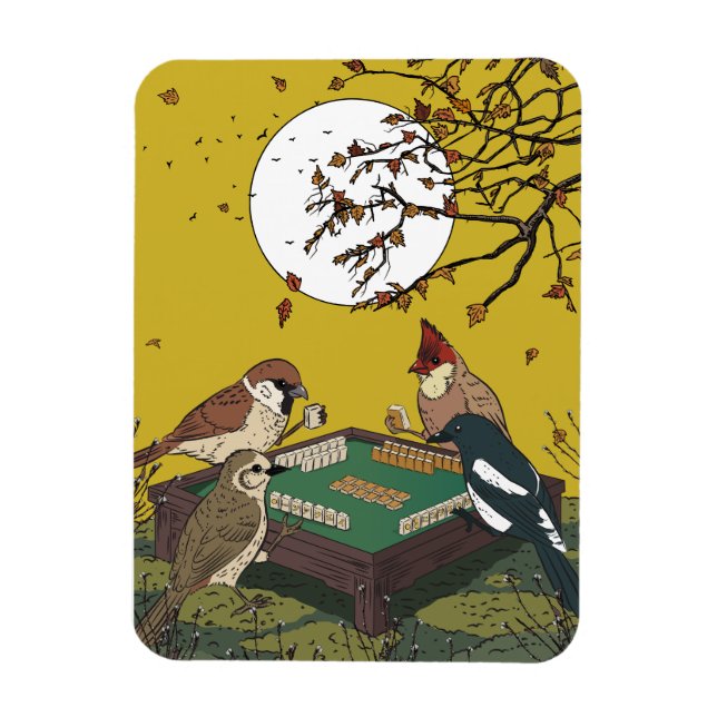 Mahjong birds playing Game  Magnet (Vertical)