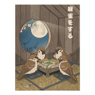 Mahjong birds playing Game  Photo Print