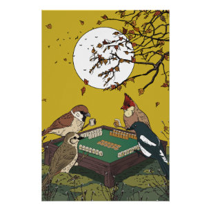 Mahjong birds playing Game  Poster