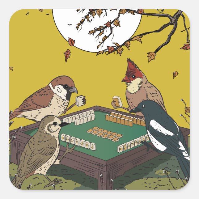 Mahjong birds playing Game  Square Sticker (Front)