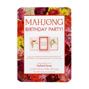 Mahjong Birthday Party Invitation, Floral Magnet