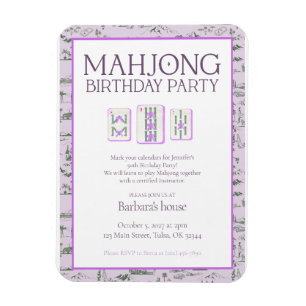 Mahjong Birthday Party Invitation, purple toile Magnet