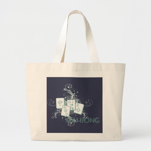 mahjong blue large tote bag (Front)