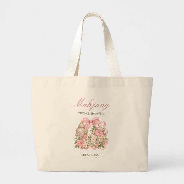 Mahjong bridal shower large tote bag (Front)