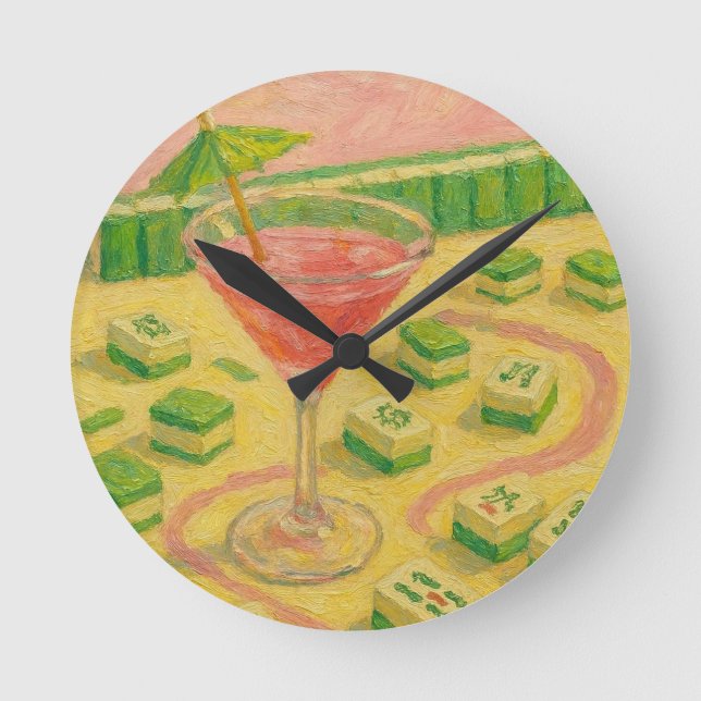 Mahjong Chic Painting Cocktail  Round Clock (Front)