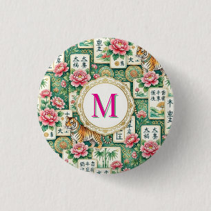 Mahjong Chinoiserie Floral Monogram Personalized 3 Cm Round Badge