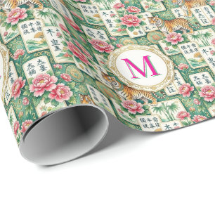Mahjong Chinoiserie Floral Monogram Personalized Wrapping Paper