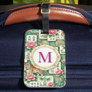 Mahjong Chinoiserie Floral Personalized Monogram Luggage Tag