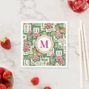 Mahjong Chinoiserie Tiger Monogram Personalized Napkin