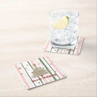 Mahjong Christmas Tree Customisable Square Paper Coaster