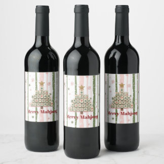 Mahjong Christmas Tree Customisable Wine Label