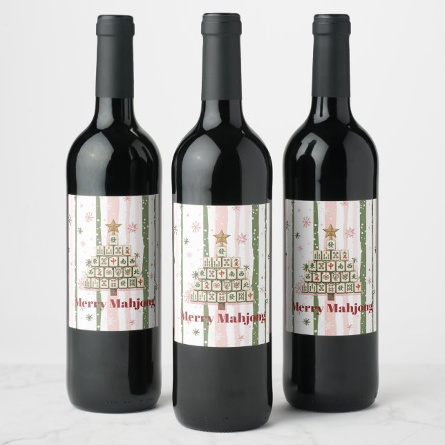 Mahjong Christmas Tree Customisable Wine Label (Bottles)