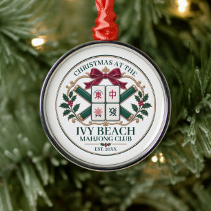 Mahjong Club Ornament Christmas Green Gold Crest