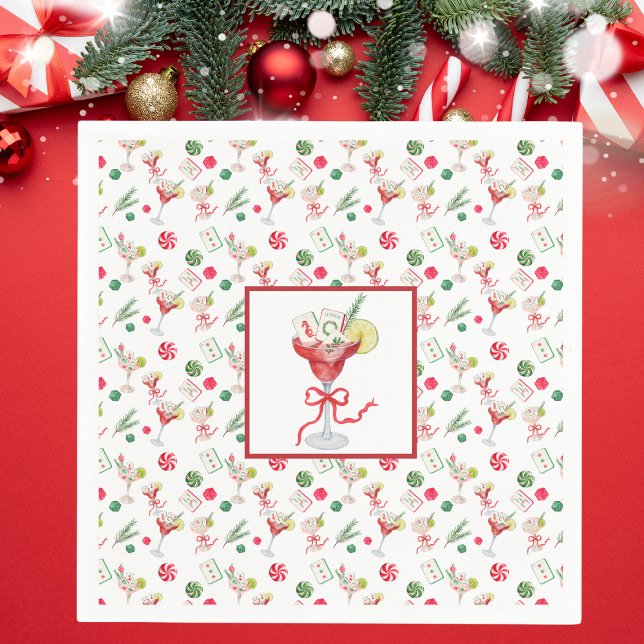 Mahjong & Cocktails Christmas Grandmillennial  Napkin (Creator Uploaded)