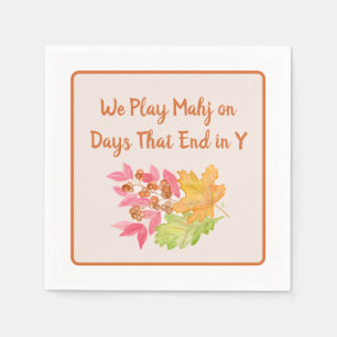 Mahjong Days End in Y Watercolor Autumn Leaves Napkin