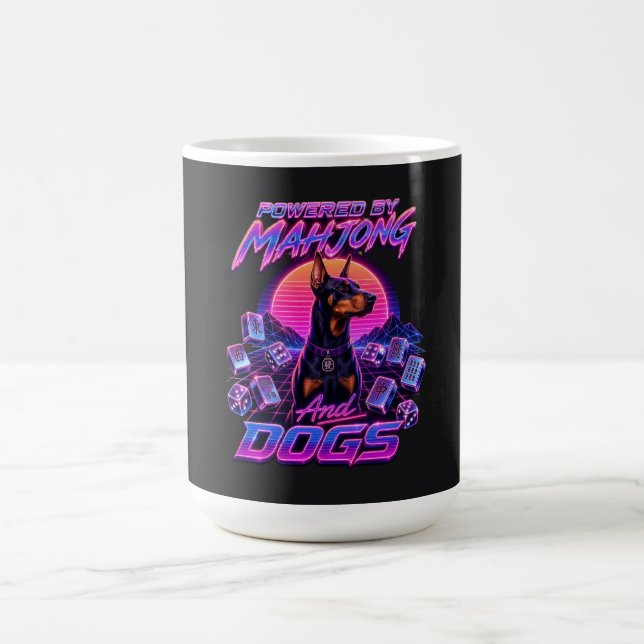  Mahjong & Dogs Synthwave Doberman Art Coffee Mug (Center)