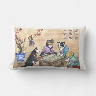 Mahjong Dogs - yellow Lumbar Cushion