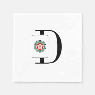 Mahjong Dot Coin Tile Over Single Initial Monogram Napkin