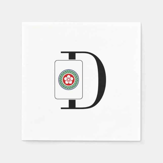 Mahjong Dot Coin Tile Over Single Initial Monogram Napkin (Front)
