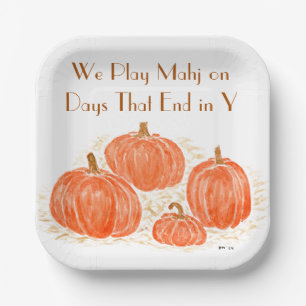 Mahjong Dot Crack Bam Watercolor Pumpkins Paper Plate