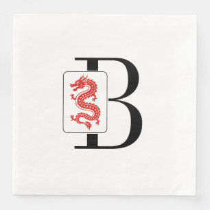 Mahjong Dragon Tile Over Single Initial Monogram Napkin