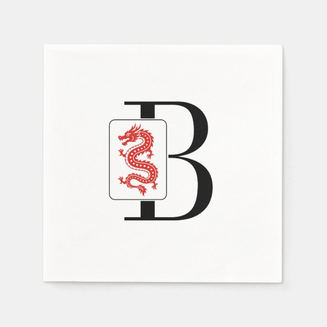 Mahjong Dragon Tile Over Single Initial Monogram Napkin (Front)