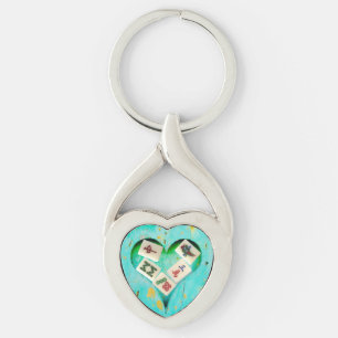 Mahjong Fills my Heart rustic design keychain 