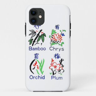 Mahjong Flower Suits,Blue,Red,Green,Black on White iPhone 11 Case