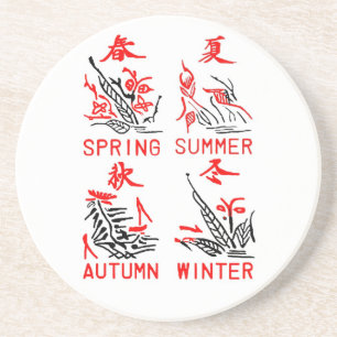 Mahjong Four Seasons, White Background Coaster