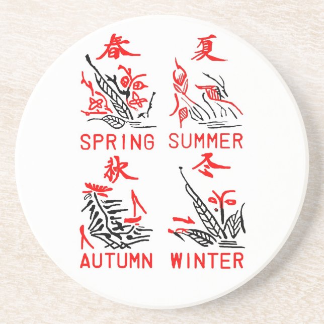 Mahjong Four Seasons, White Background Coaster (Front)