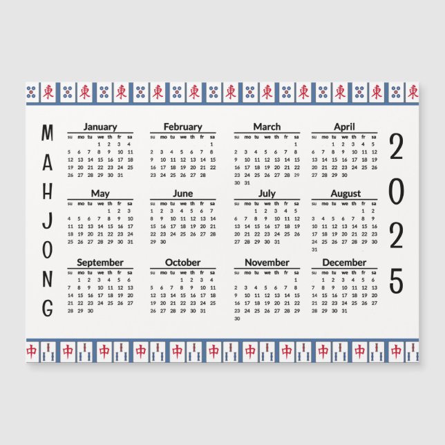 Mahjong Game Tiles 2025 Calendar Magnetic Card (Front)
