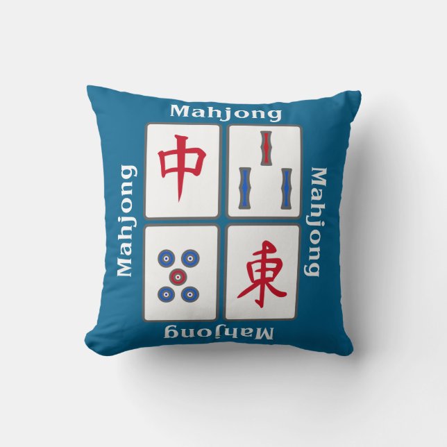 Mahjong Game Tiles Design Throw Pillow (Front)