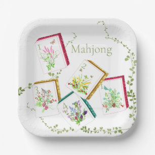 Mahjong Glitter Tiles Paper Plate