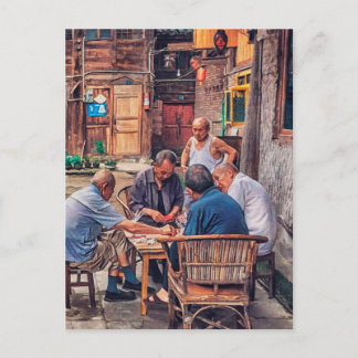 Mahjong in the Alley Hutong China Postcard