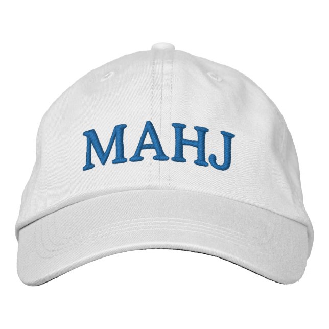 Mahjong Mahj Lover Bold Typography Simple Blue Embroidered Hat (Front)