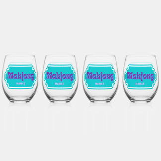 Mahjong Mamas stemless wine glass set