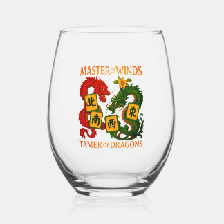 Mahjong Master of Winds & Tamer of Dragons Stemless Wine Glass