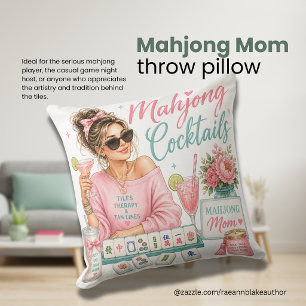Mahjong Mum Cocktails & Tiles Square Throw Pillow