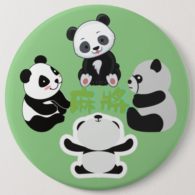 Mahjong Panda Cute Funny 6 Cm Round Badge (Front)