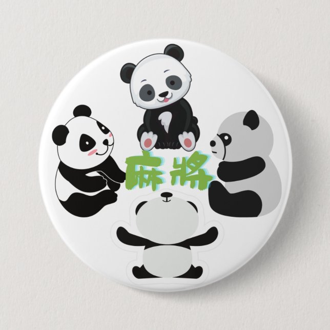 Mahjong Panda Cute Funny 7.5 Cm Round Badge (Front)