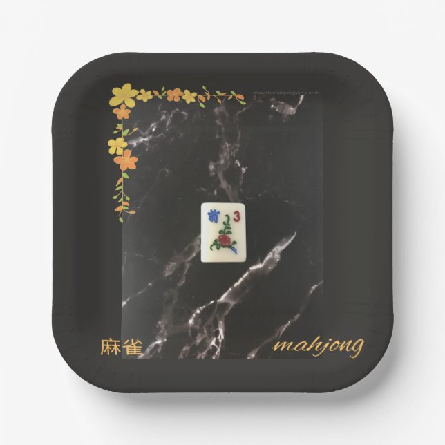 Mahjong paper plate with orange floral design  (Front)