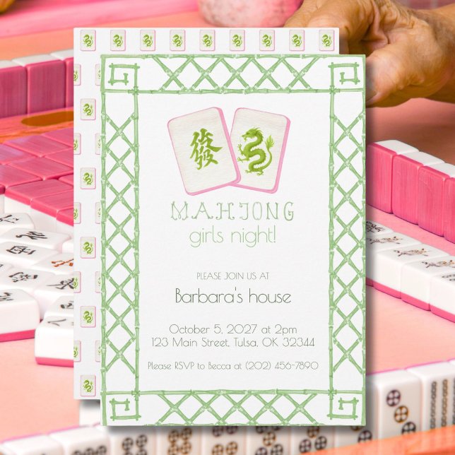 Mahjong Party Invitation, Green Dragon Bamboo  Invitation (Creator Uploaded)