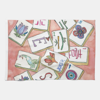 Mahjong  peach tea towel