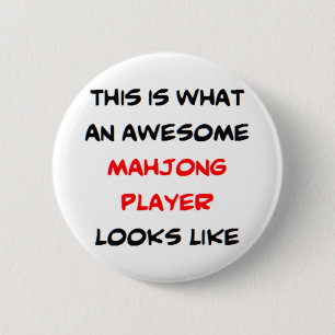 mahjong player, awesome 6 cm round badge