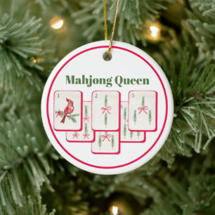 Mahjong Queen Christmas Bam Tiles Custom Ceramic Ornament